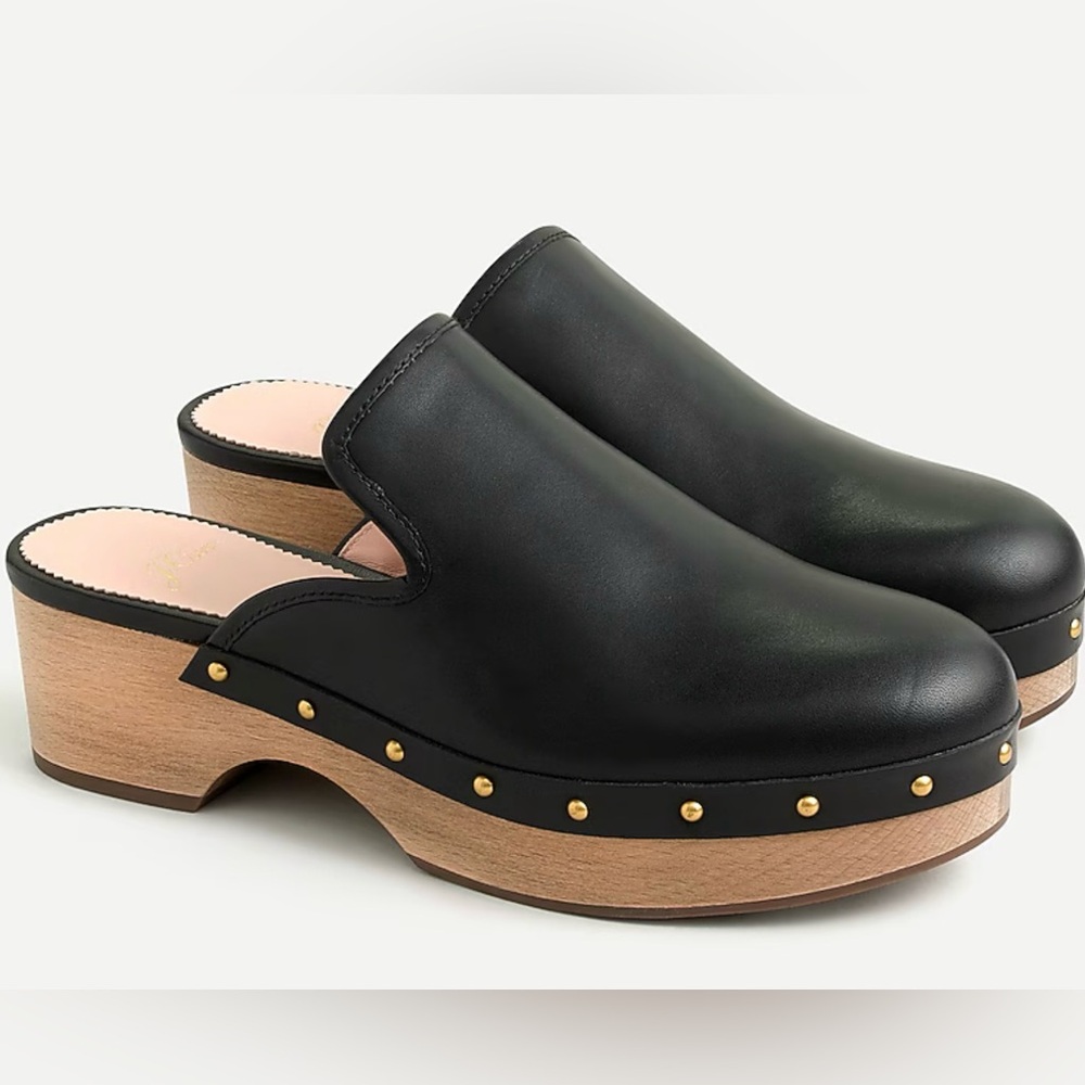 J.Crew Black Leather Heeled Clogs